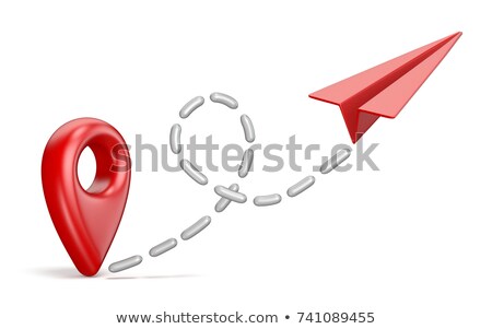 Foto stock: Red Map Pointer And Paper Airplane Traveling Concept 3d