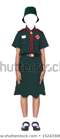 ストックフォト: Girl In Scout Uniform Hiking On White Background