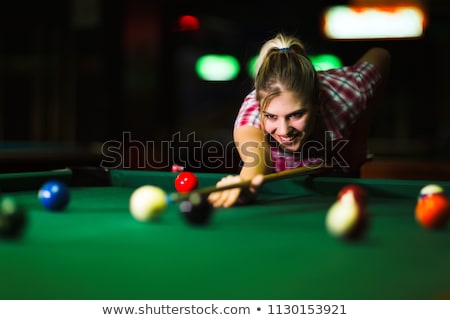 Stok fotoğraf: Beautiful Blond Woman Playing Billiards