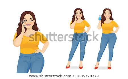 Stok fotoğraf: Happy Fatty Woman Using Mobile Phone