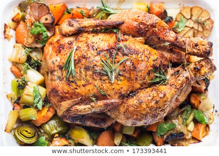 Stok fotoğraf: Roast Chicken With Vegetable Garnish