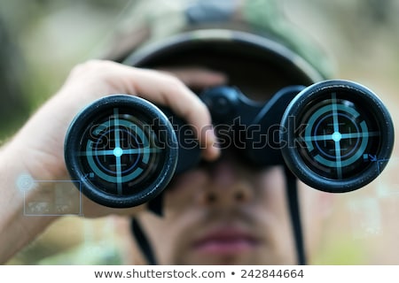 Zdjęcia stock: Close Up Of Soldier Or Hunter With Binocular