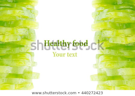 Stockfoto: Pile Of Chopped Green Pepper Rings On A White Background Isolated Decorative Frame Of Green Paprik