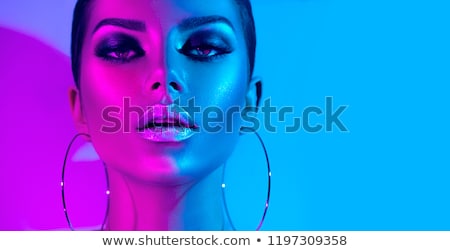 Stockfoto: Beautiful Girl With Bright Vivid Purple Make Up