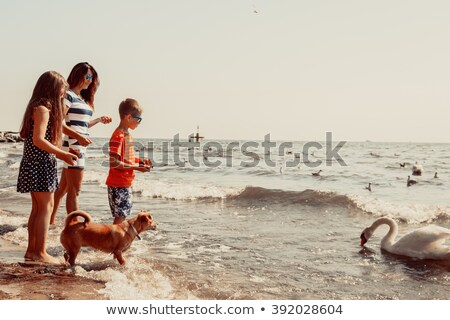 Stock fotó: Family And Dog By The Sea