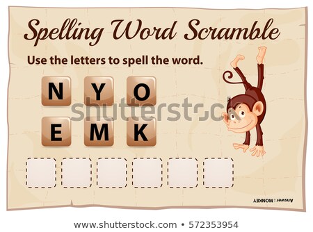 Foto stock: Spelling Word Scramble Game Template With Monkey