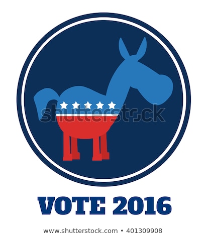 Stock foto: Democrat Donkey Cartoon Character Circle Label With Text Vote