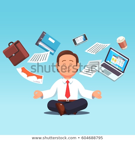 Stock photo: Businessman Meditating With Flying Paper Concept