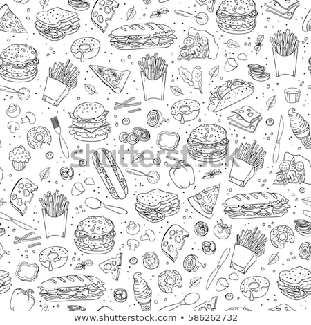 Foto d'archivio: Fastfood Hand Drawn Doodles Seamless Pattern Fast Food Background