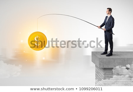 Foto stock: Businessman Fishing Currency From The City Concept