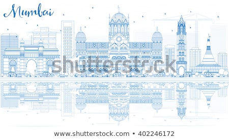 Foto stock: Outline Mumbai Skyline With Blue Landmarks