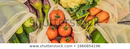 Stock foto: Different Vegetables In Reusable Bags On Wooden Background Zero Waste Concept