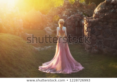 [[stock_photo]]: Attractive Blond Girl In Gown At The Castle