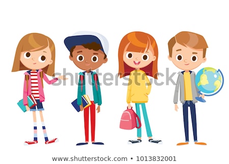 Сток-фото: Back To School Little Girl And Boy With Globe Vector Illustration