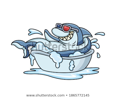 Foto stock: Shark In Bath Sea Predator In Bathroom Vector Illustration