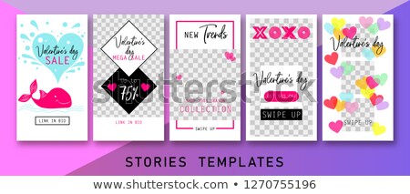 Stockfoto: Set Of Valentines Day Stories Template Streaming Creative Universal Editable Cards In Trendy Styl