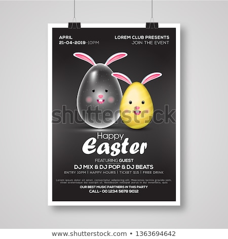 Stock fotó: Vector Illustration Of Happy Easter Holiday With Painted Egg Rabbit Ears And Spring Flower On Shiny