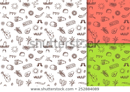 Сток-фото: Cartoon Mexican Food Doodles Seamless Pattern