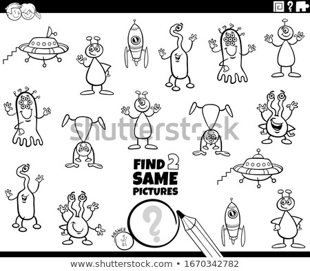Stockfoto: Find Two Same Fantasy Characters Coloring Book Page
