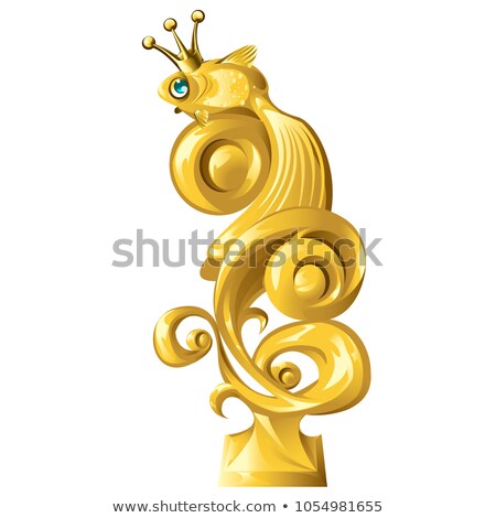 Stok fotoğraf: Fish Figurine Made Of Gold Isolated On White Background Vector Cartoon Close Up Illustration