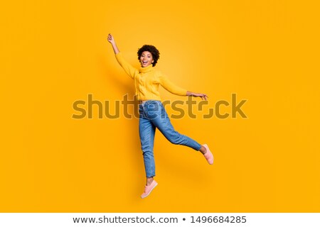 Foto stock: Woman Flying With Umbrella