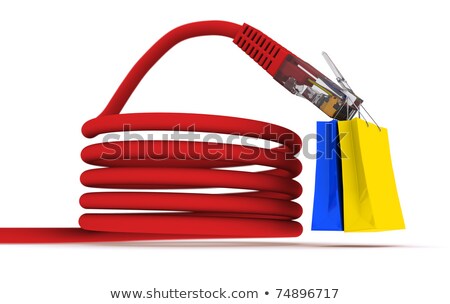 Сток-фото: Shopping On The Internet Power Cord Keeps The Bags From The Store