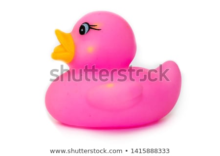 Foto stock: Single Pink Rubber Duck On White