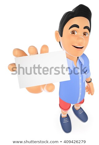 Foto stock: 3d Young Man In Shorts With A Blank Card