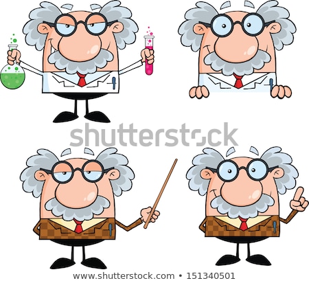 Scientist Cartoon Character Pointing Sign Stok fotoğraf © HitToon