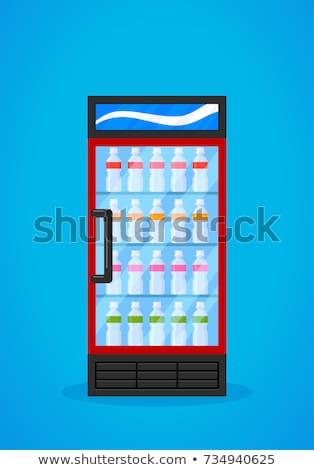 Stockfoto: Refrigeration Showcase With Drinks In Colorful Bottles In Flat Style