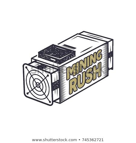 [[stock_photo]]: Crypto Mining Rush Concept Crypto Currency Asic Equipment Logo Vintage Han Drawn Monochrome Design