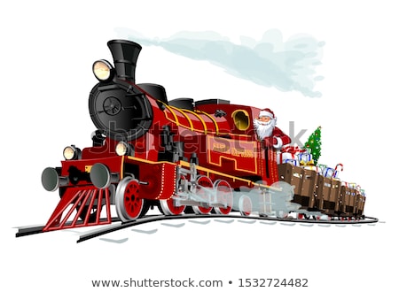 Foto stock: Vector Christmas Card With Cartoon Santa Express
