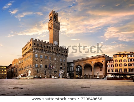Stok fotoğraf: Sunset View Of The Palazzo Della Signoria Tower Florence