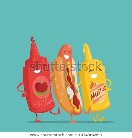 Stock fotó: Cartoon Hot Dog Character With Ketchup And Mustard In Bun