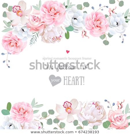 Foto stock: Beautiful Pink Roses Frame On Blue Vector