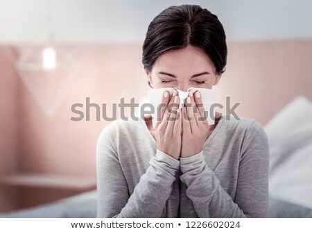 ストックフォト: Sick Ill Young Woman Using Handkerchief For Her Nose