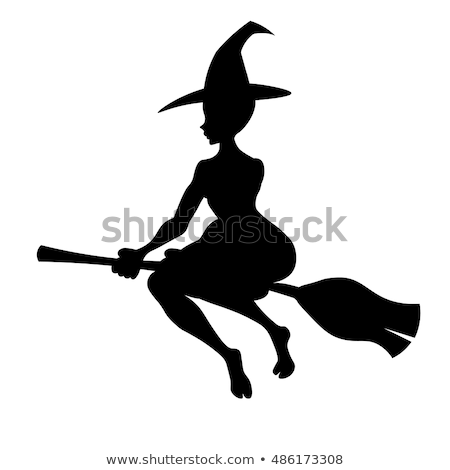 Stok fotoğraf: Witch Riding Broom Vector Illustration Isolated On White Background