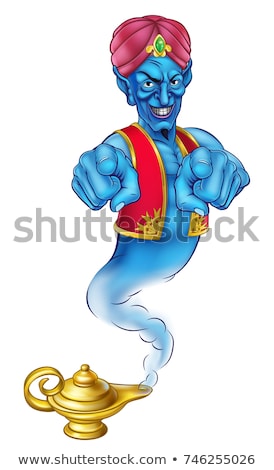 Foto stock: Cartoon Evil Genie Pointing