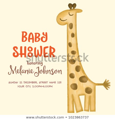 Stock photo: Beautiful Doodle Baby Shower Card Wirh Watercolor Giraffe