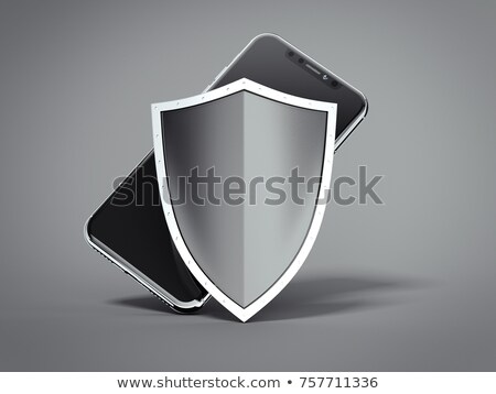 Stock fotó: Modern Black Smartphone With Shield 3d Rendering
