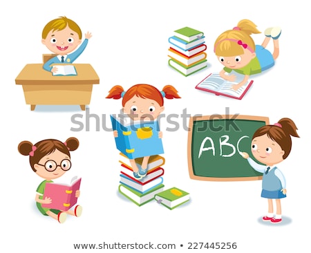 Foto stock: Kid Boy Read Book Alphabet