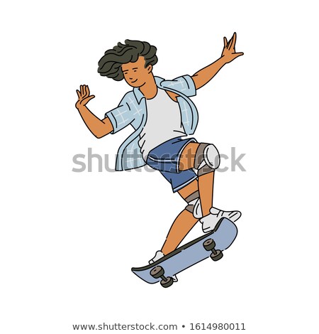 Stok fotoğraf: Skater Waving Hand Smile Vector Illustration