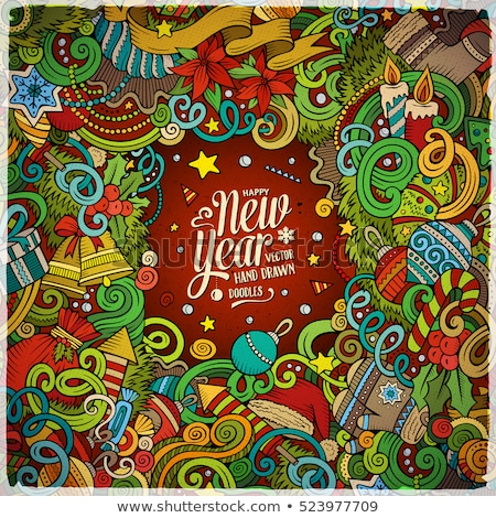 Foto stock: Cartoon Cute Doodles Happy New Year Frame