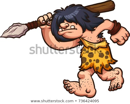 Stockfoto: Cartoon Caveman Hunting With Spear