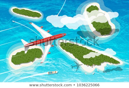 Zdjęcia stock: Airplane Fly Above Land And Ocean