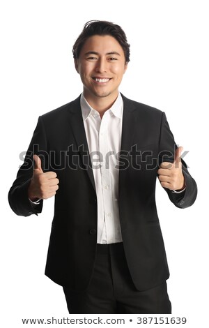 Foto d'archivio: Back Of A Young Business Man With Both Thumbs Up