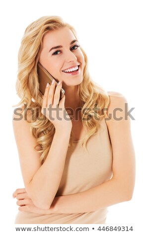 Stockfoto: Smiling Blond Woman Talking Through Phone
