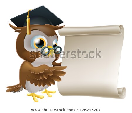 Stock photo: Wise Owl Point Out Scroll