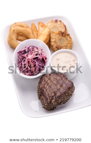 Stockfoto: Grilled Beef Tenderloin Meat With Cole Slaw Salad