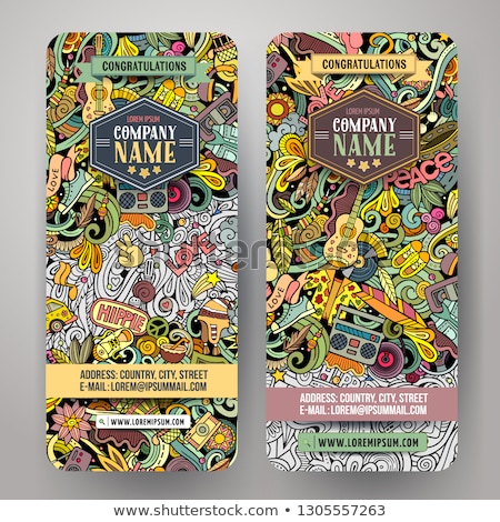 Stock fotó: Hippie Hand Drawn Doodle Banners Set Cartoon Detailed Flyers